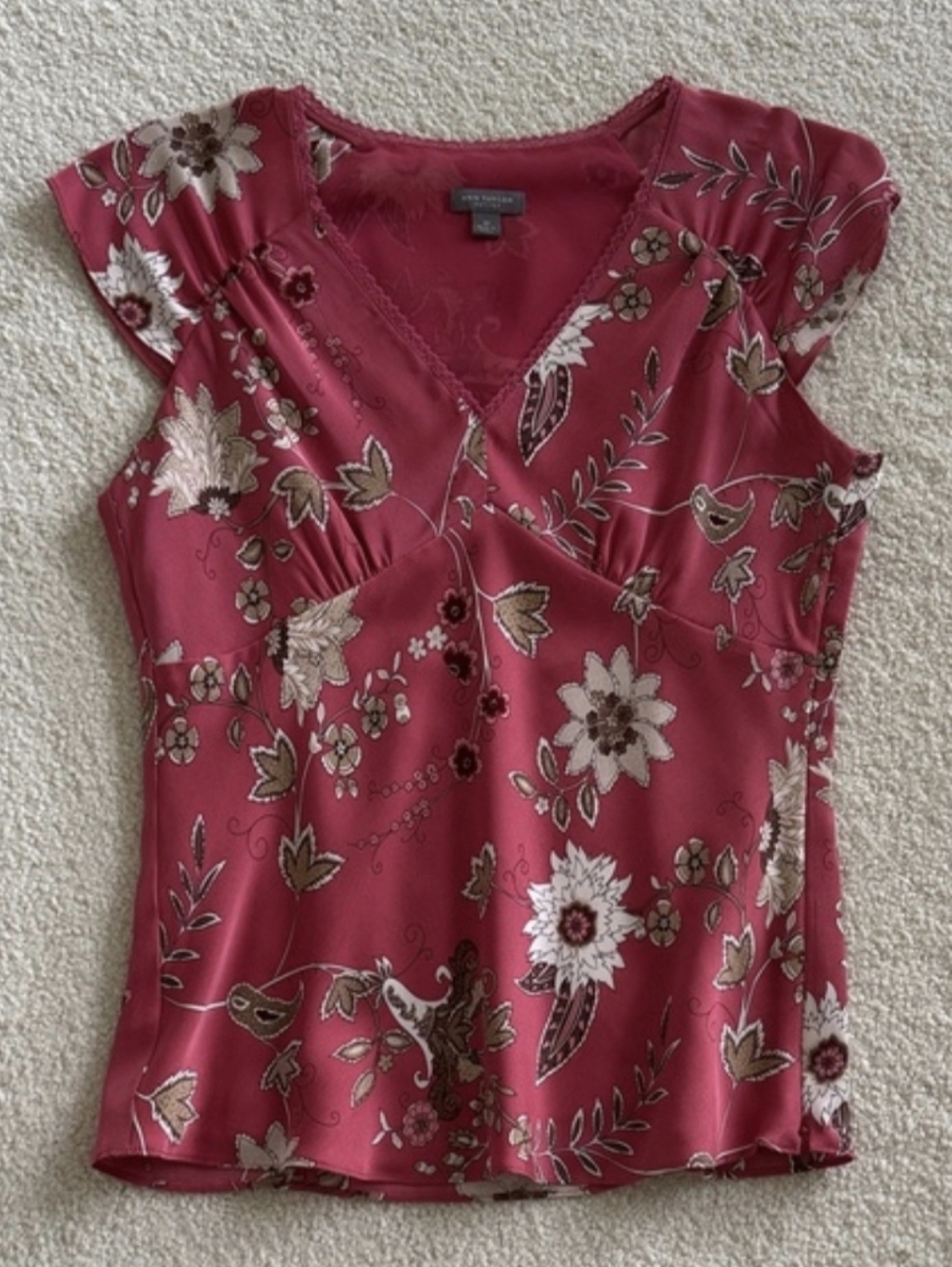 Ann Taylor Pink Floral Y2K Silk Babydoll Blouse | Size 2P